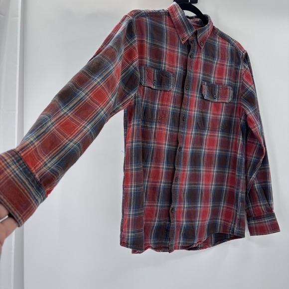 Vintage FADED GLORY Plaid Shirt Mens M Blue Orange Brown Blanket Plaid Grunge - Picture 3 of 8